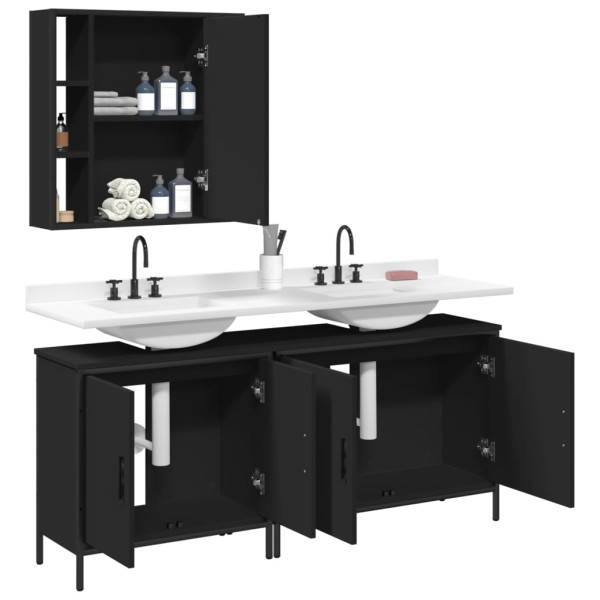 Set de muebles de baño 3 piezas madera contrachapada negro M 4