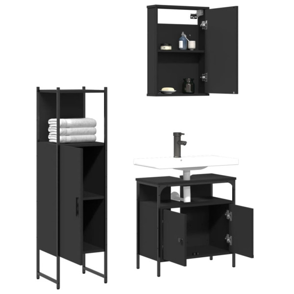 Juego de muebles de baño 3 pzas madera contrachapada negro M 4