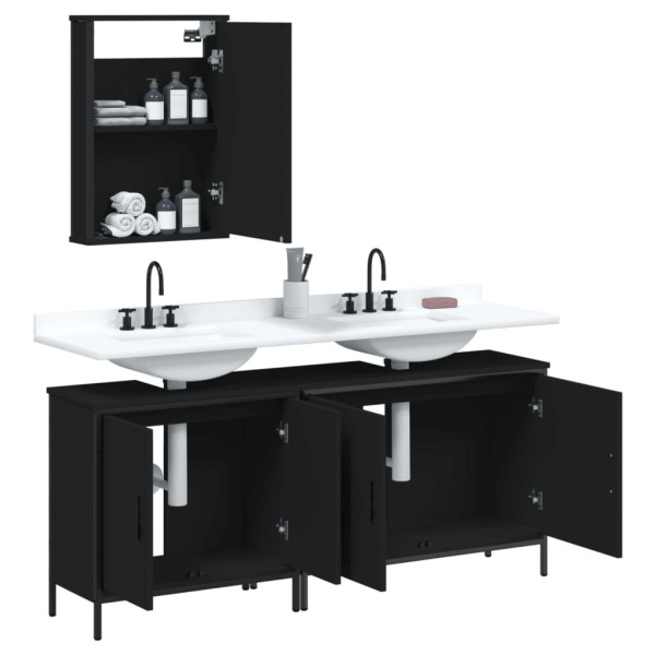 Juego de muebles de baño 3 pzas madera contrachapada negro M 4
