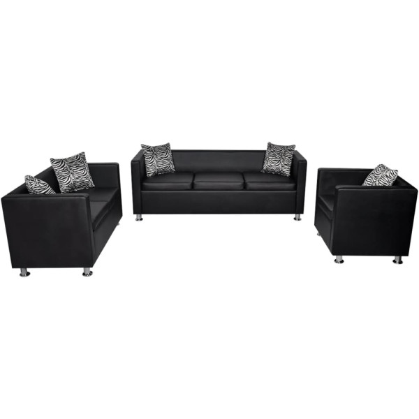 Conjunto de sofás de 2 y 3 plazas y sillón de cuero artificial negro M 2