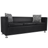 Conjunto de sofás de 2 y 3 plazas y sillón de cuero artificial negro 3
