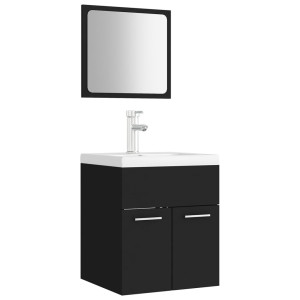 Juego de muebles de baño madera de ingeniería negro H