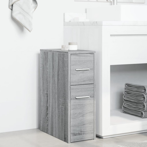 Armario de baño estrecho con ruedas madera gris Sonoma M 3