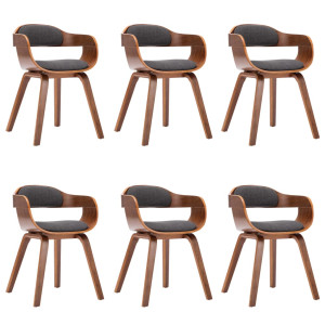 Sillas de comedor 6 unidades tela y madera curvada gris oscuro H