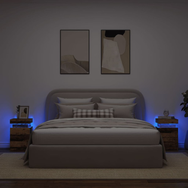 Mesitas de noche con LED 2 uds madera envejecida 35x39x55 cm D