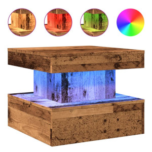 Mesa de centro con luces LED madera envejecida 50x50x40 cm H