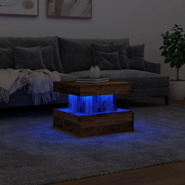 Mesa de centro com luzes LED 50x50x40 cm madeira velha M 5