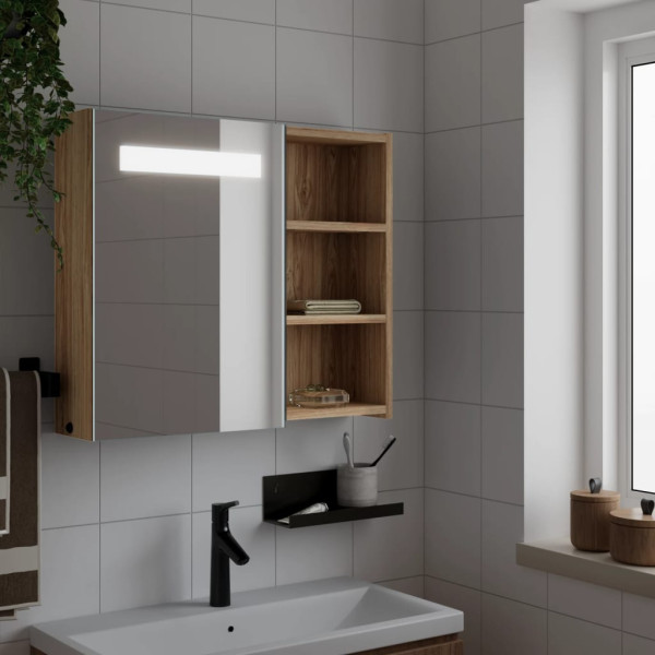 Mueble de baño con espejo y luz LED roble 60x13x52 cm D