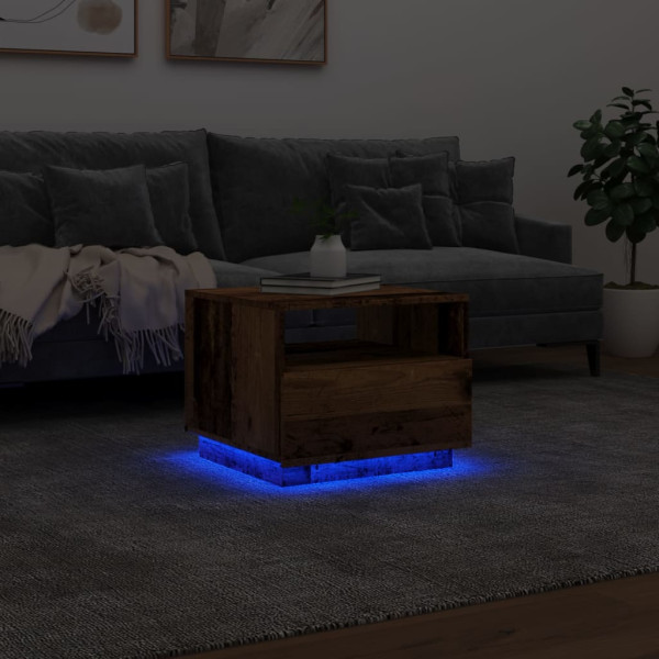 Mesa de centro con luces LED madera envejecida 50x49x40 cm M 5