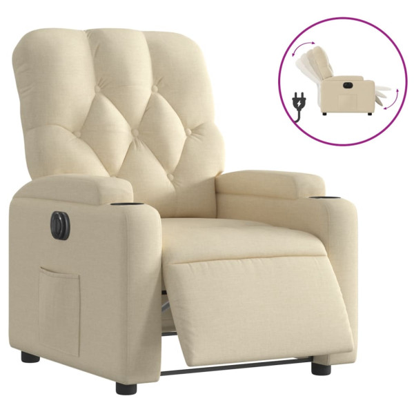 Sillón reclinable eléctrico de tela crema M 2