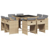Set comedor de jardín 9 pzas con cojines ratán sintético beige 2