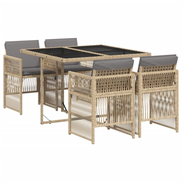 Set comedor de jardín 5 pzas con cojines ratán sintético beige M 2