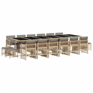 Set comedor de jardín 17 pzas con cojines ratán sintético beige H