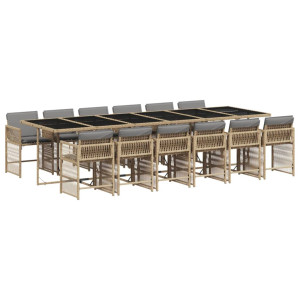 Set comedor de jardín con cojines 13 pzas ratán sintético beige H