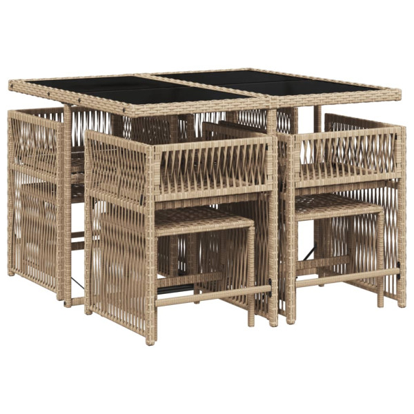 Set comedor de jardín 9 pzas con cojines ratán sintético beige M 3