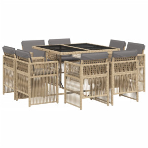 Set comedor de jardín 9 pzas con cojines ratán sintético beige H