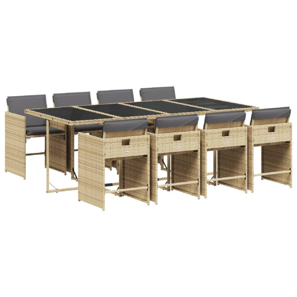 Set comedor de jardín 9 pzas con cojines ratán sintético beige M 2