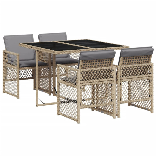 Set comedor de jardín 5 pzas con cojines ratán sintético beige M 2