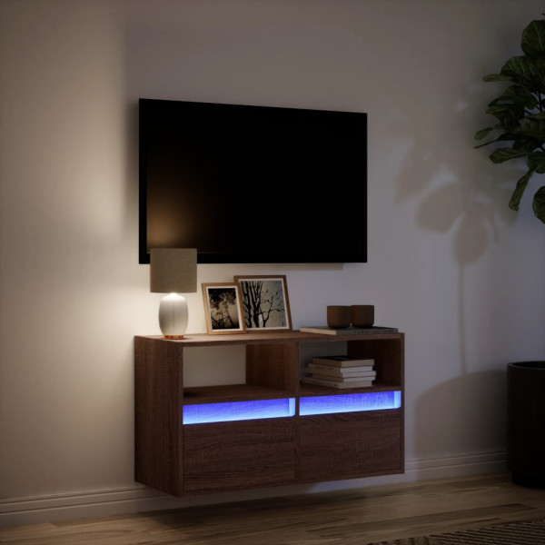 Mueble de TV de pared con luces LED marrón roble 80x31x45 cm M 5