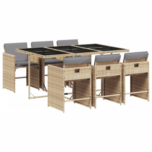 Set comedor de jardín 7 pzas con cojines ratán sintético beige H