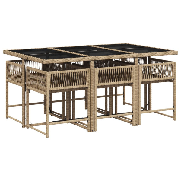 Set comedor de jardín 7 pzas con cojines ratán sintético beige M 3