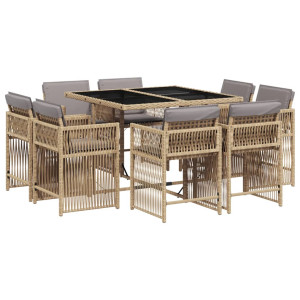 Set comedor de jardín 9 pzas con cojines ratán sintético beige H
