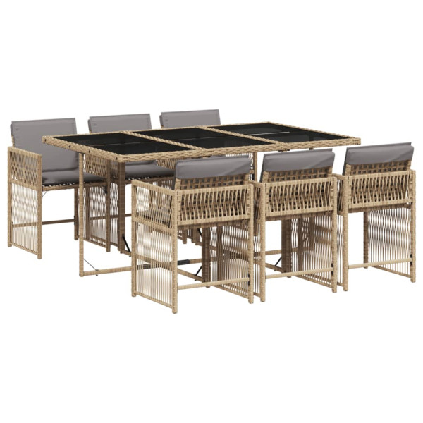 Set comedor de jardín 7 pzas con cojines ratán sintético beige M 2