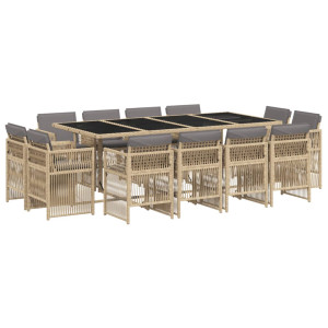 Set comedor de jardín con cojines 13 pzas ratán sintético beige H