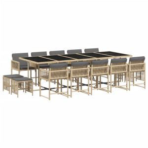 Set comedor de jardín con cojines 15 pzas ratán sintético beige H
