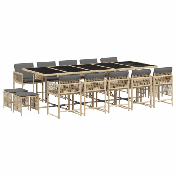 Set comedor de jardín con cojines 15 pzas ratán sintético beige M 2