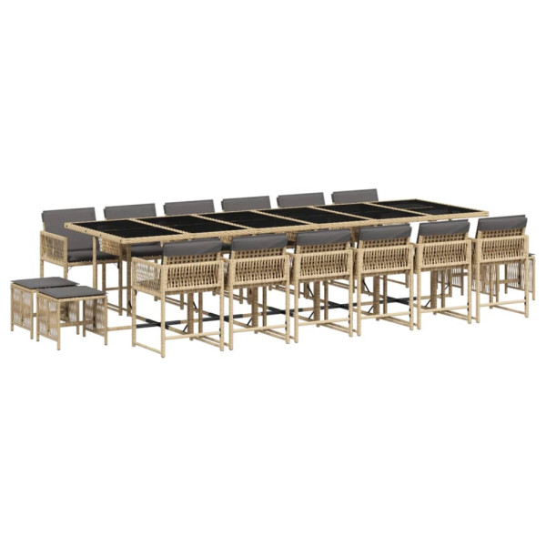 Set comedor de jardín 17 pzas con cojines ratán sintético beige M 2