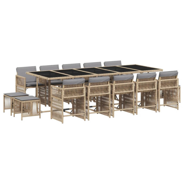 Set comedor de jardín con cojines 15 pzas ratán sintético beige M 2
