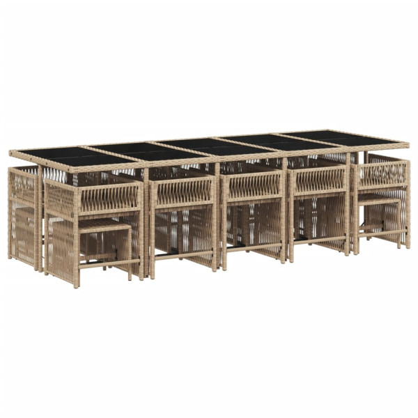 Set comedor de jardín con cojines 15 pzas ratán sintético beige M 3