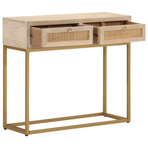Mesa consola madera maciza de mango y hierro 90x30x76 cm H