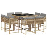 Set comedor de jardín 9 pzas con cojines ratán sintético beige 2