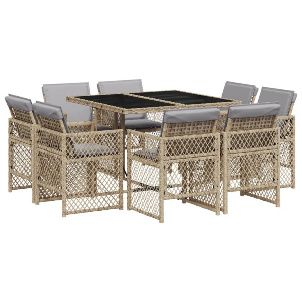 Set comedor de jardín 9 pzas con cojines ratán sintético beige M 2