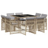 Set comedor de jardín 9 pzas con cojines ratán sintético beige 2