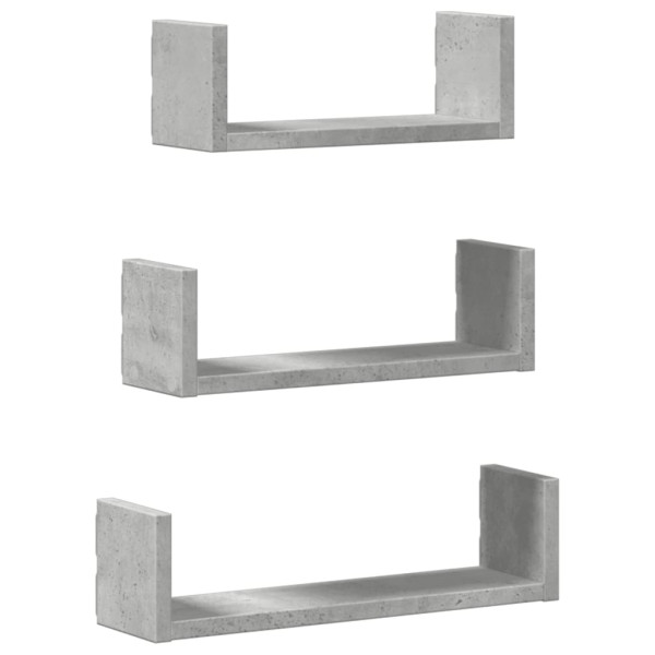 Estante de pared 3 unidades madera de ingeniería gris hormigón M 2