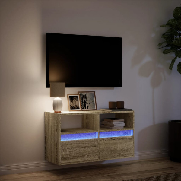 Mueble de TV de pared con luces LED roble Sonoma 80x31x45 cm M 5