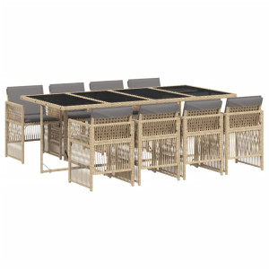 Set comedor de jardín 9 pzas con cojines ratán sintético beige H