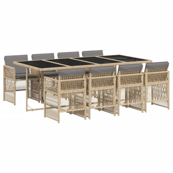 Set comedor de jardín 9 pzas con cojines ratán sintético beige M 2