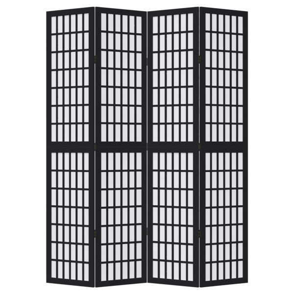 Biombo separador de 4 paneles madera maciza Paulownia negro M 4
