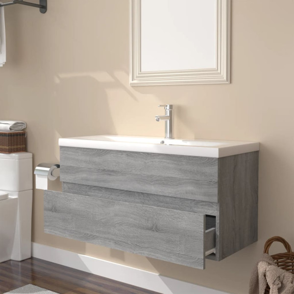 Mueble de baño con lavabo madera contrachapada gris Sonoma M 4