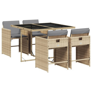 Set comedor de jardín 5 pzas con cojines ratán sintético beige H