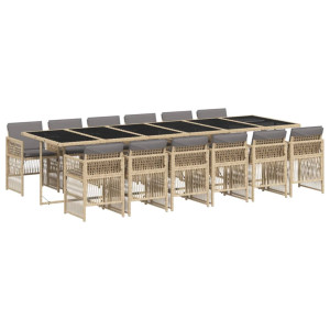 Set comedor de jardín con cojines 13 pzas ratán sintético beige H