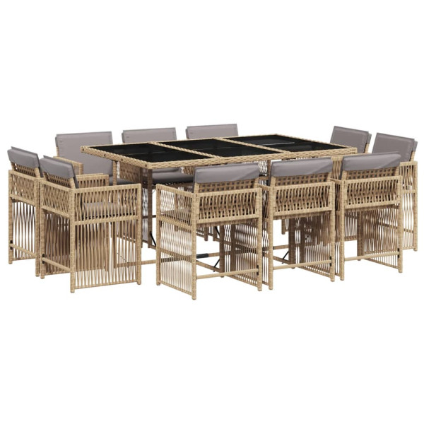 Set comedor de jardín 11 pzas con cojines ratán sintético beige M 2