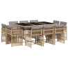 Set comedor de jardín 11 pzas con cojines ratán sintético beige 2
