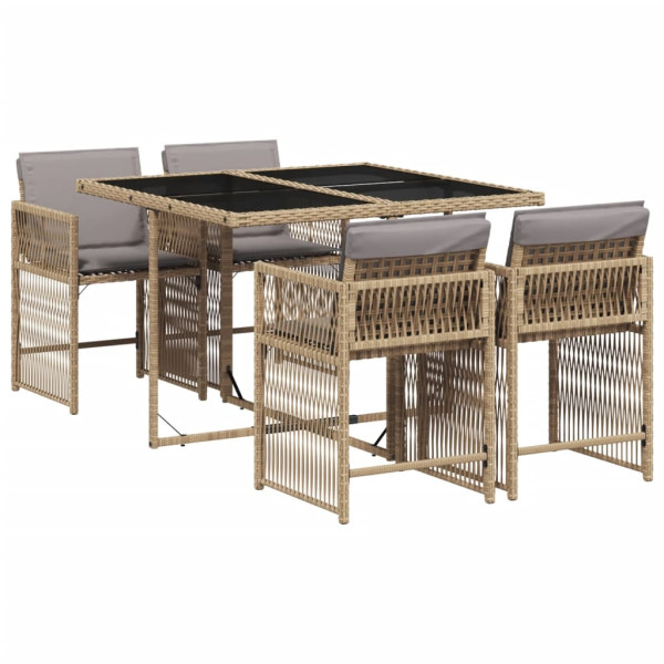 Set comedor de jardín 5 pzas con cojines ratán sintético beige M 2