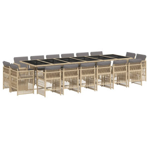 11 pcs conj. jantar jardim c/ almofadões vime PE bege misturado H