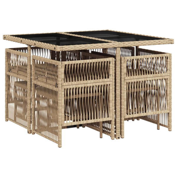 Set comedor de jardín 9 pzas con cojines ratán sintético beige M 3